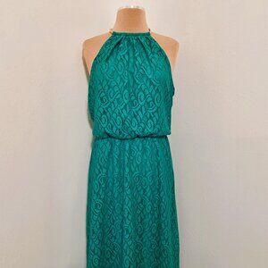 Bisou Bisou Women's GreenTeal Halter Maxi Lace Lining Dress Size 12 Sleeveless
